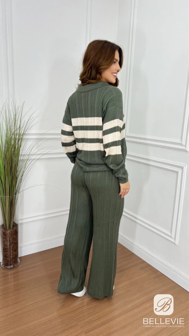 Conjunto Tricot Gola Polo Listrado - Use Bellevie