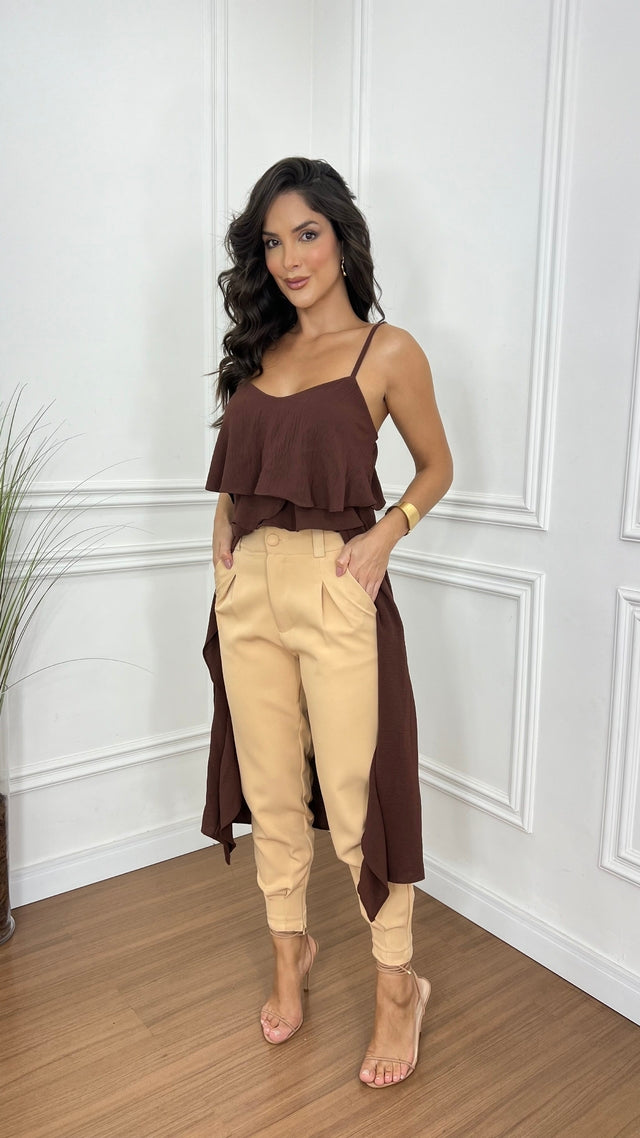 Calça Alfaiataria Zíper Barra Nude - Use Bellevie